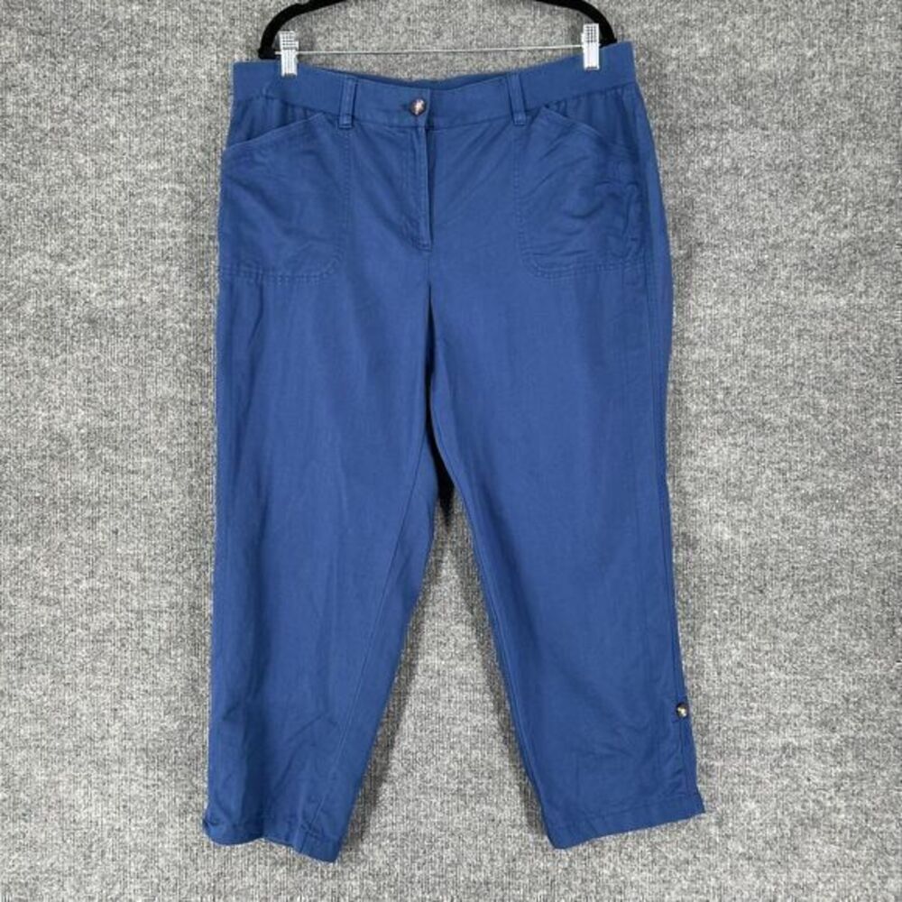 J Jill Linen Blend Ankle Pants Womens XL Petite Blue Roll Tab Stretch Waistband